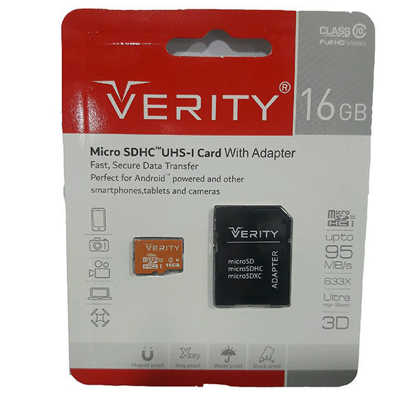 کارت حافظه micro SDHC وریتی مدل high speed کلاس 10 استاندارد UHS-IU1 سرعت 95MBps ظرفیت 16 گیگابایت به همراه آداپتور SD